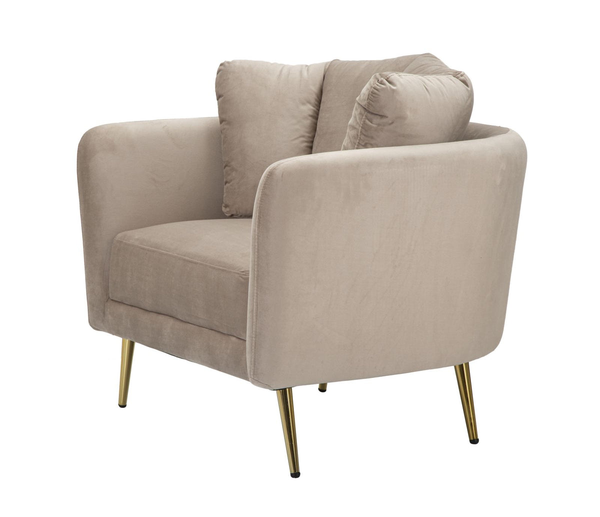 POLTRONA KIEV IN TESSUTO  IMBOTTITO CON PIEDI IN METALLO DORATO CM 88X77X74