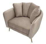 POLTRONA KIEV IN TESSUTO  IMBOTTITO CON PIEDI IN METALLO DORATO CM 88X77X74