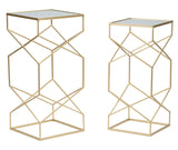 Set di 2 tavolini in metallo dorati e vetro cm 31,5x31,5x68-28x28x64