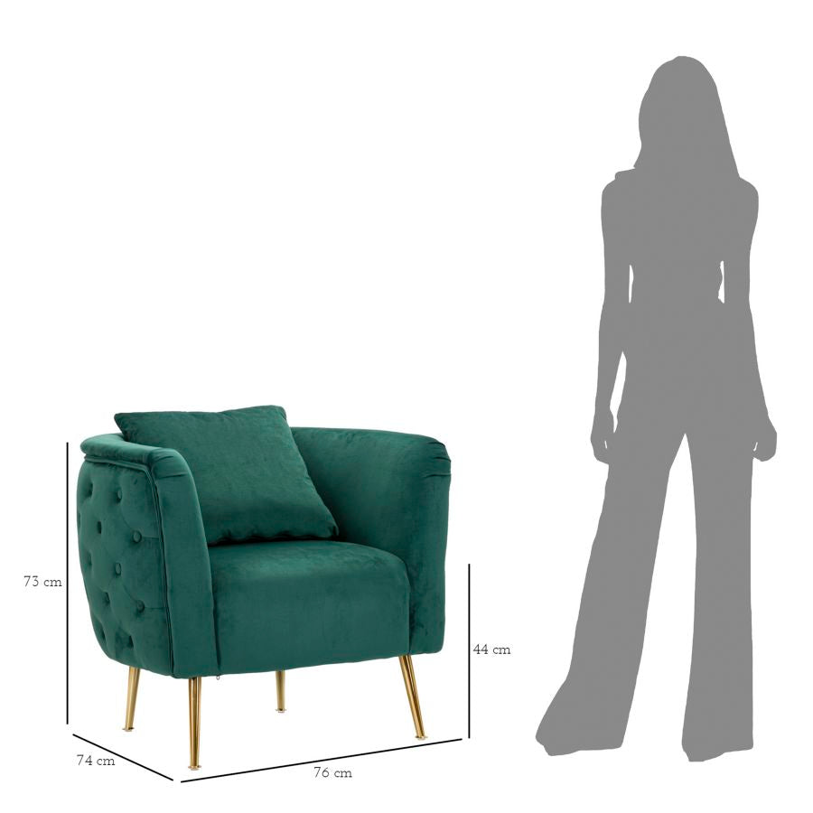 POLTRONA BUCAREST IN VELLUTO CON PIEDI IN METALLO DORATO  CM 76X74X73