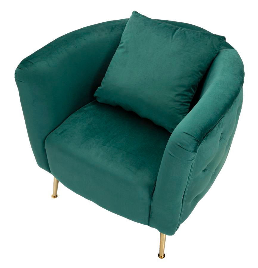 POLTRONA BUCAREST IN VELLUTO CON PIEDI IN METALLO DORATO  CM 76X74X73