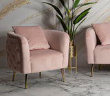 POLTRONA BUCAREST IN VELLUTO CON PIEDI IN METALLO DORATO  CM 76X74X73