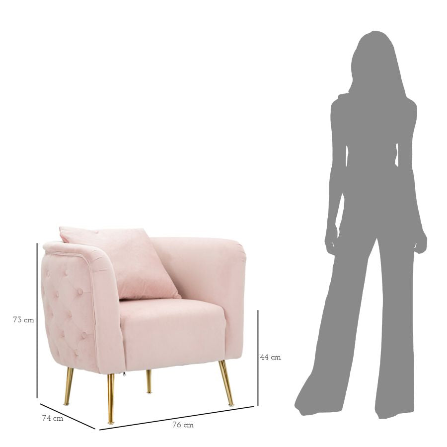 POLTRONA BUCAREST IN VELLUTO CON PIEDI IN METALLO DORATO  CM 76X74X73