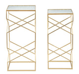 Set di 2 tavolini in metallo dorati e vetro cm 31,5x31,5x68-28x28x64