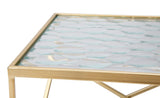 Set di 2 tavolini in metallo dorati e vetro cm 31,5x31,5x68-28x28x64