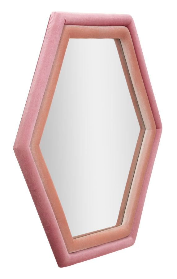 Specchio Tony da parete in velluto rosa cm 75x4x80