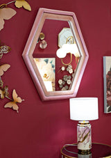 Specchio Tony da parete in velluto rosa cm 75x4x80