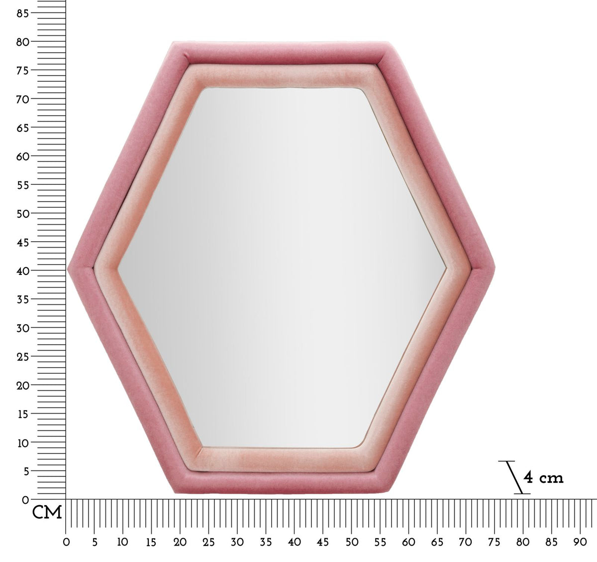 Specchio Tony da parete in velluto rosa cm 75x4x80