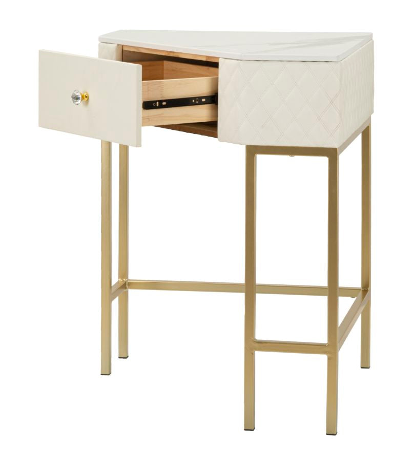 Consolle Sharon in metallo dorato e similpelle crema cm 84,5x60x77
