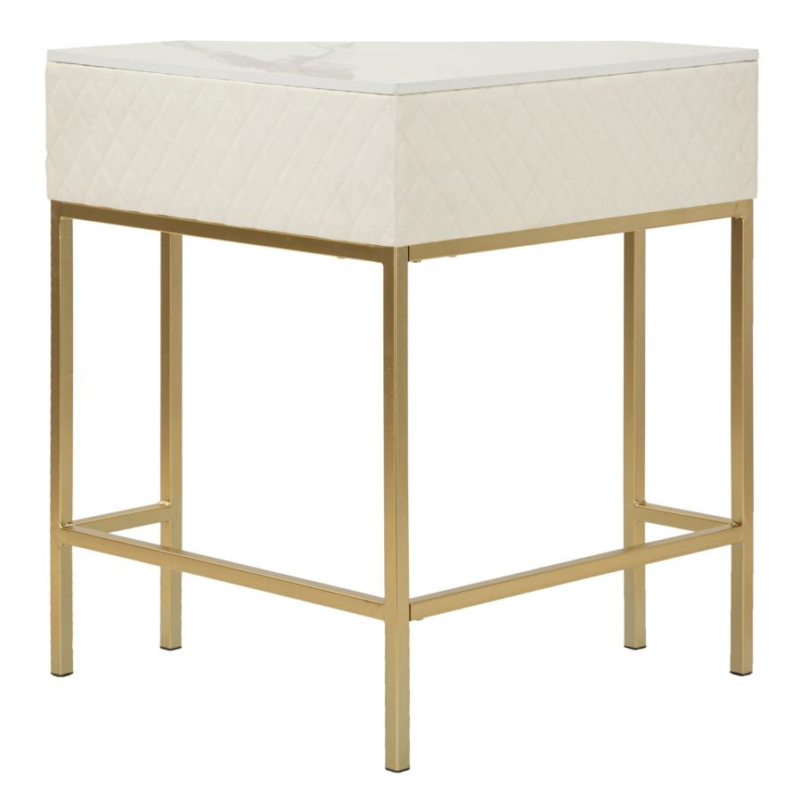 Consolle Sharon in metallo dorato e similpelle crema cm 84,5x60x77