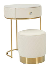 Comodino/Toeletta Sharon con cassetto e pouf cm Ø 52x70 - Ø 36x39