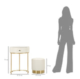 Comodino/Toeletta Sharon con cassetto e pouf cm Ø 52x70 - Ø 36x39