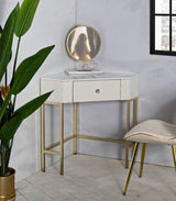 Consolle Sharon in metallo dorato e similpelle crema cm 84,5x60x77