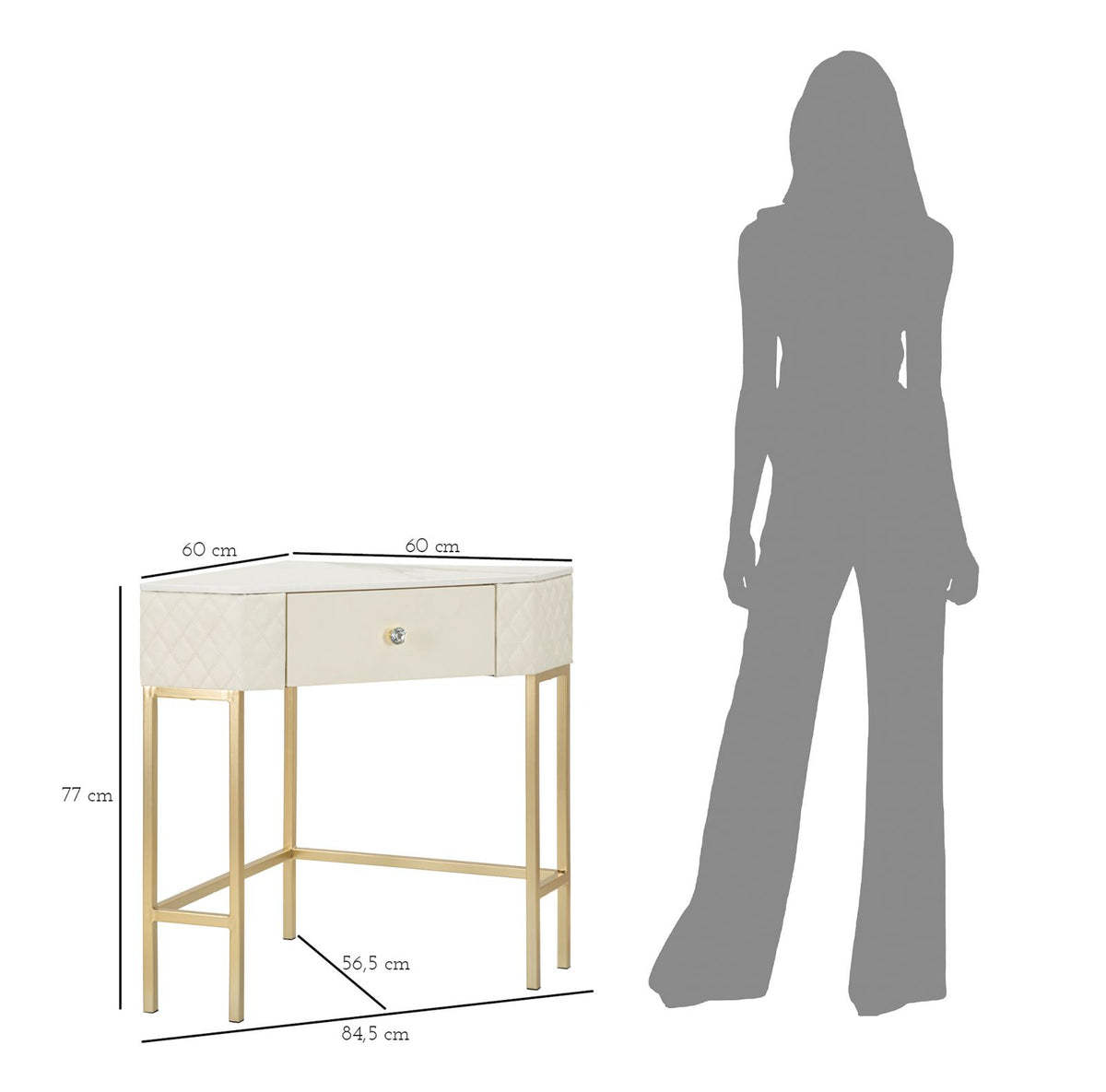 Consolle Sharon in metallo dorato e similpelle crema cm 84,5x60x77