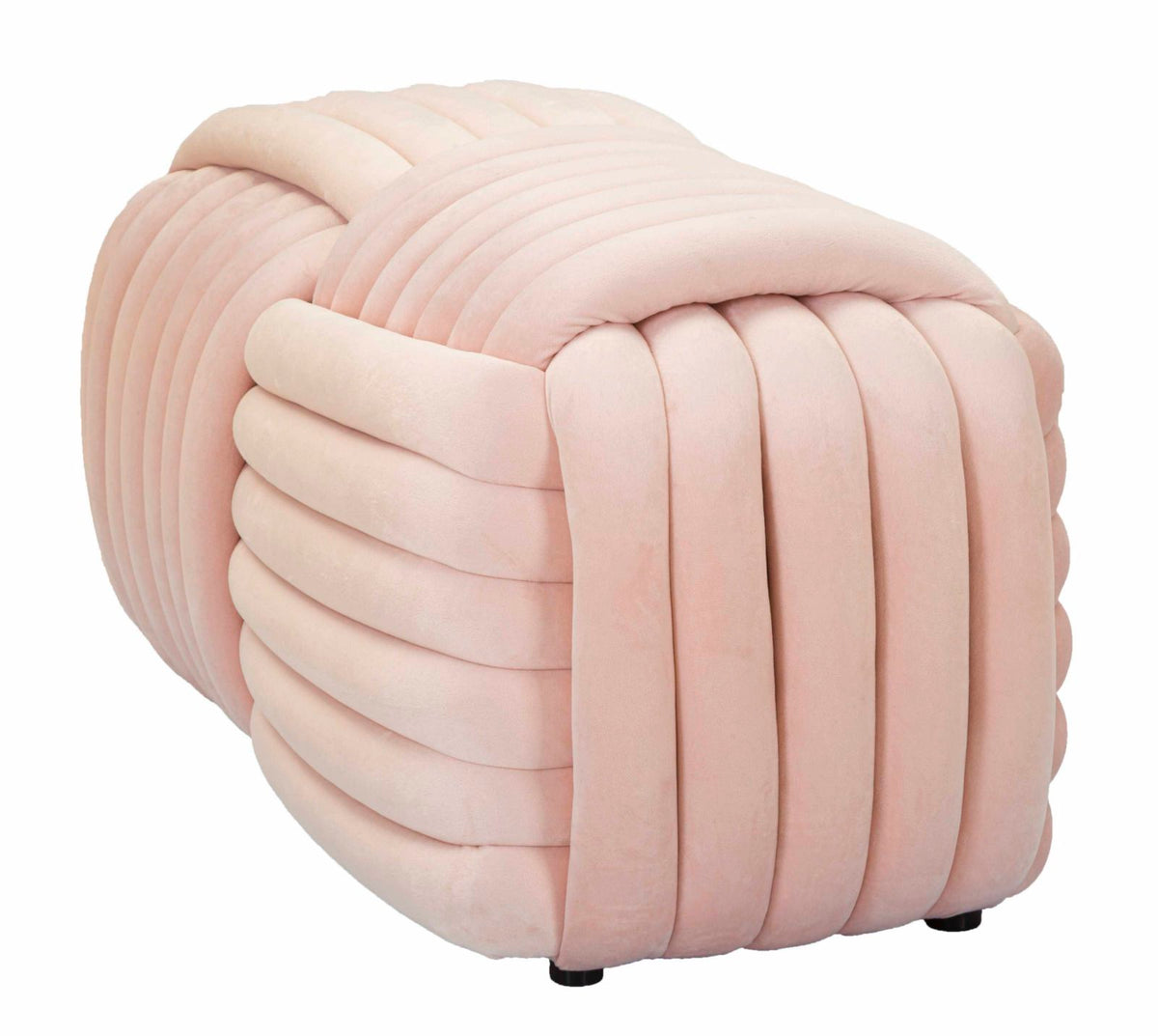 Panca Softy intrecciata in velluto rosa cm 90x45x45