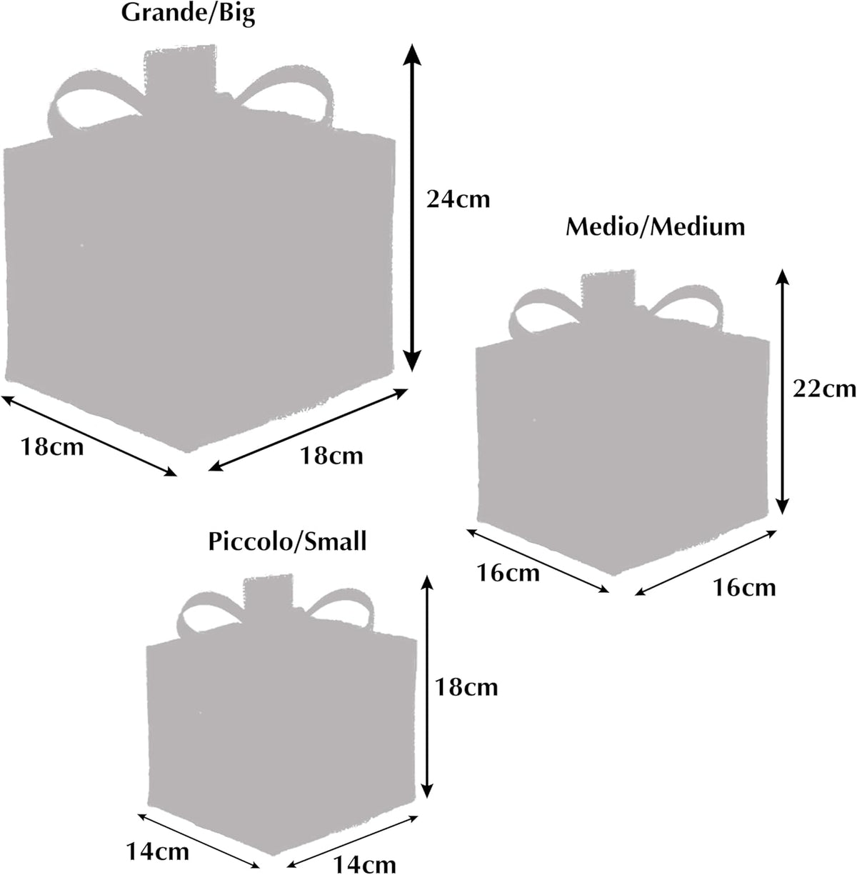 Set 3 pacchi regalo con luci a Led bianco caldo, con box batterie e Timer, ogni pacco dispone del suo box batterie - Idea regalo
