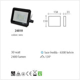 Proiettore Led IP65 Faro Led luce fredda 6500K nero 30watt