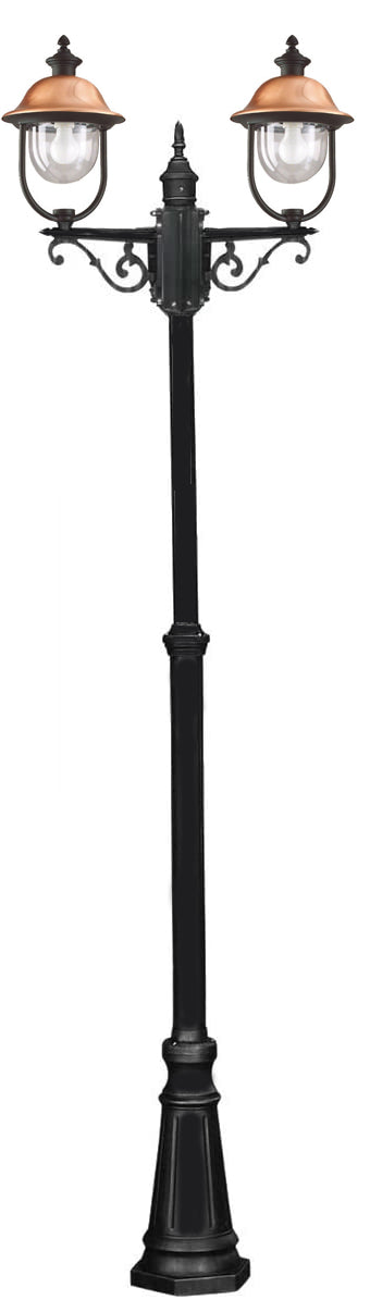 Lampione da giardino a 2 Luci con coperture di colore rame H.max 270cm