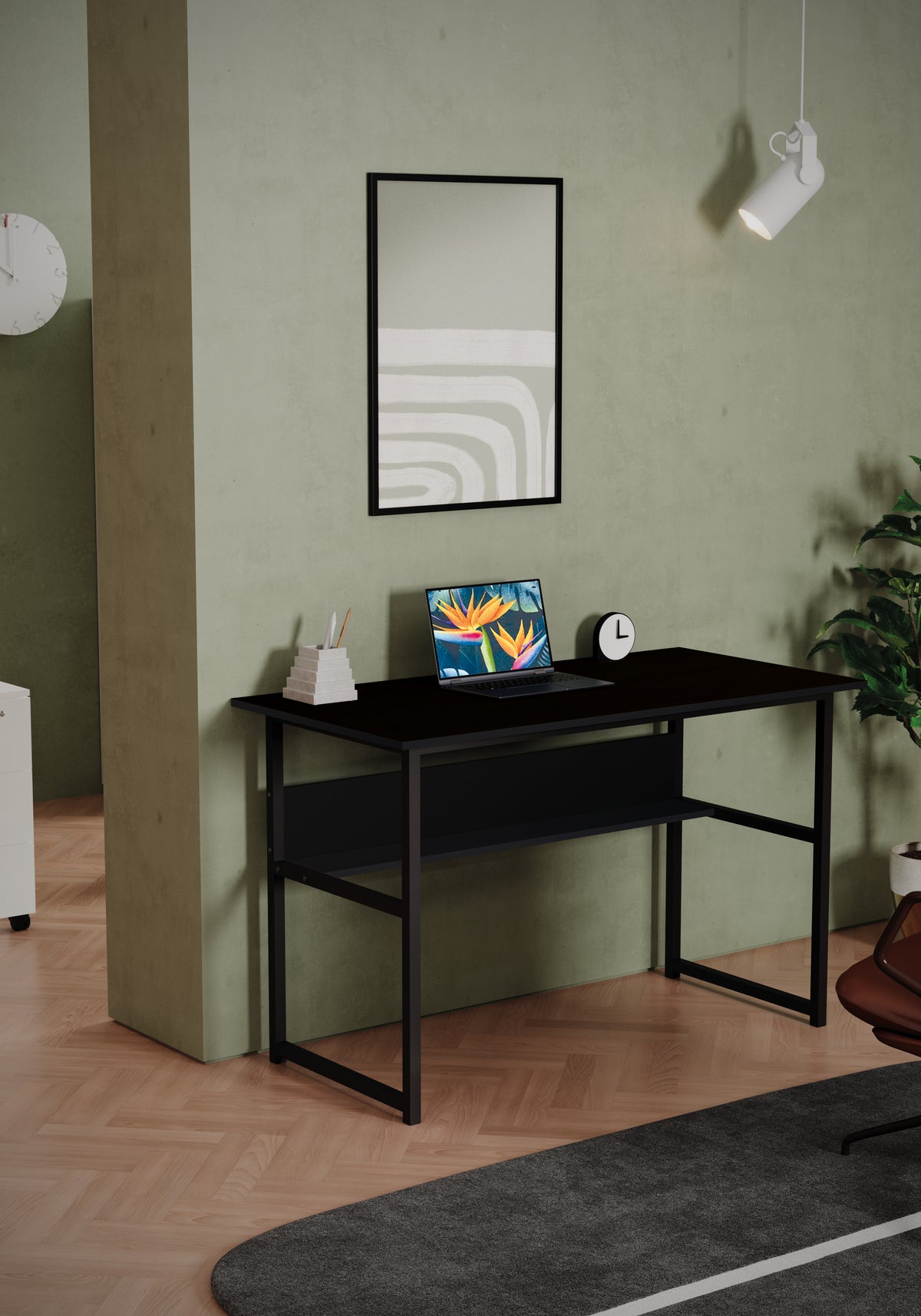Scrivania con mensola sottopiano e con base in metallo Misure 120x60x74 cm