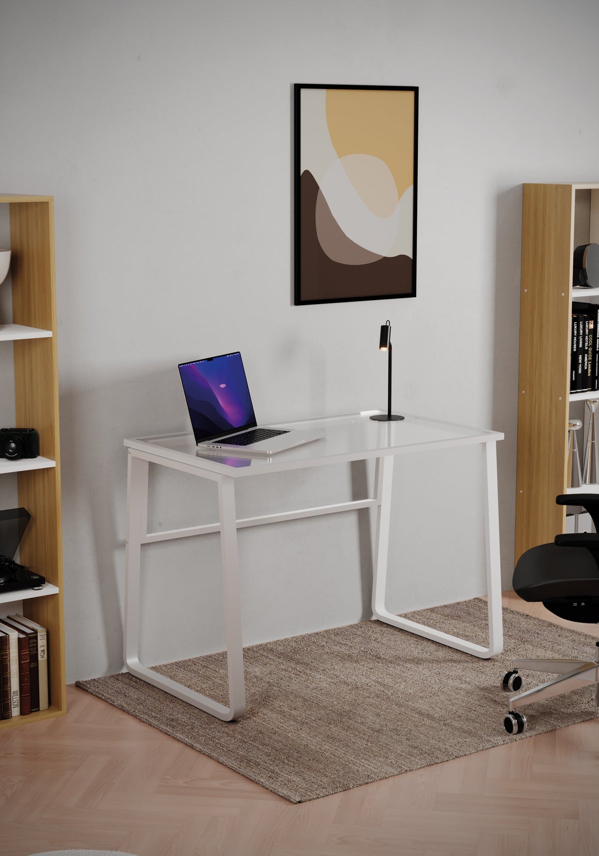 Scrivania con piano in vetro trasparente e base in metallo Misure 100x60x72cm