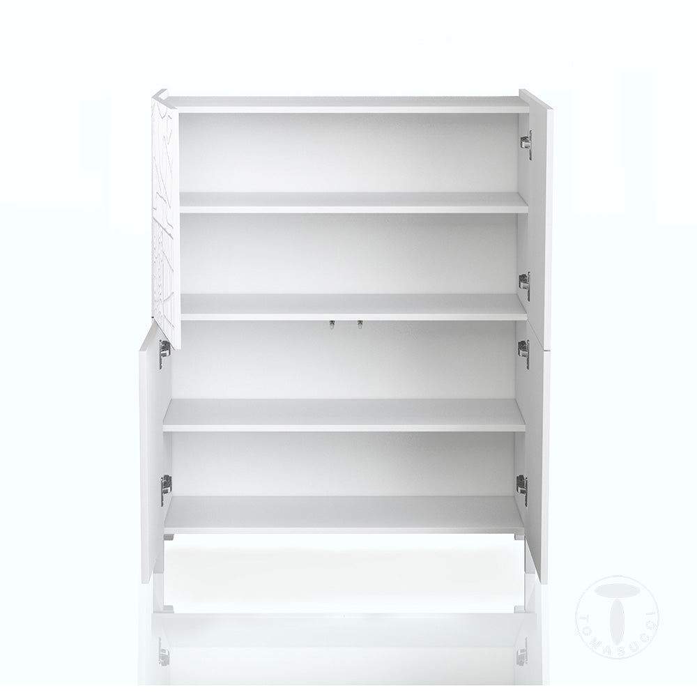 Credenza  realizzato con pannelli laccato colore Bianco lucido