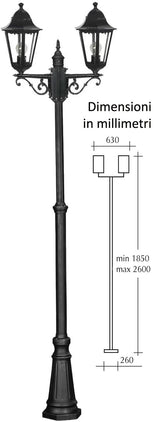 Lampione con 2 lanterne esagonali ideale per esterno IP44 Colore Nero Serie Classic