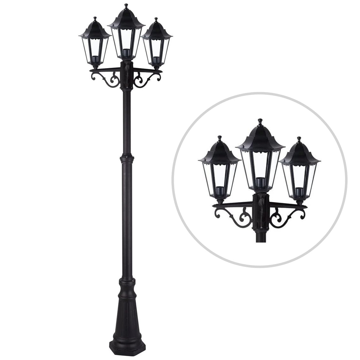 Lampione con 3 lanterne esagonali ideale per esterno IP44 Colore Nero Serie Classic