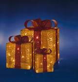 Set 3 pacchi regalo con luci a Led bianco caldo, con box batterie e Timer, ogni pacco dispone del suo box batterie - Idea regalo