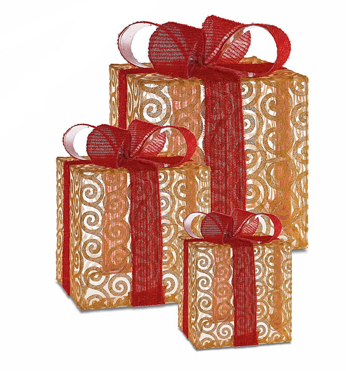 Set 3 pacchi regalo con luci a Led bianco caldo, con box batterie e Timer, ogni pacco dispone del suo box batterie - Idea regalo
