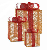 Set 3 pacchi regalo con luci a Led bianco caldo, con box batterie e Timer, ogni pacco dispone del suo box batterie - Idea regalo
