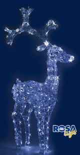 Renna/Bamby luminosa con LED Bianco Ghiaccio, decori effetto Diamond e movimento oscillante della testa, disponibile in 2 diverse altezze.