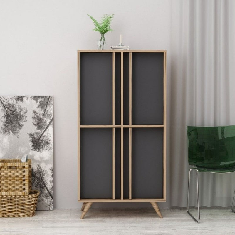 Credenza alta 4 ante antracite noce  72x139