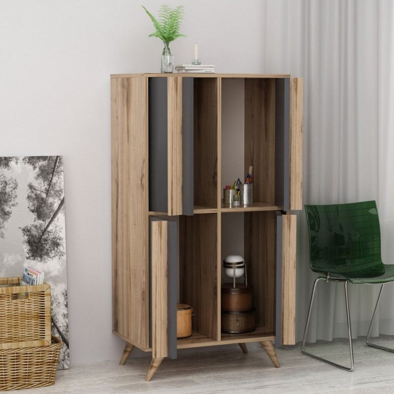 Credenza alta 4 ante antracite noce  72x139