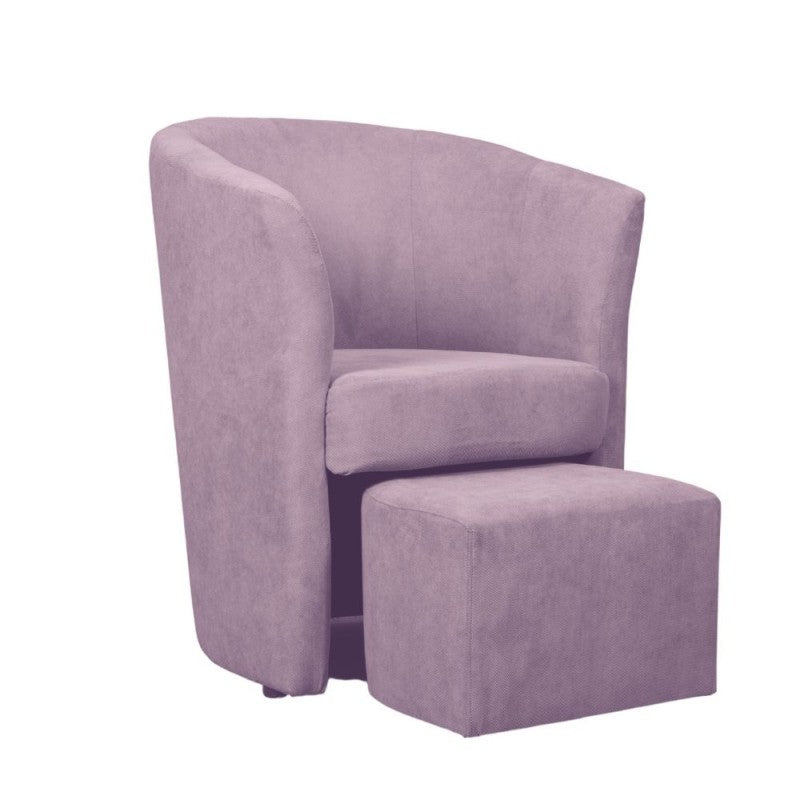 Poltrona tessuto rosa antico con pouff estraibile