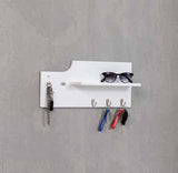 Portachiavi  Bianco con mensola portaoggetti e appendini in Metallo Cromato Misure 45x10x20cm