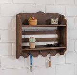 Mensola Portachiavi in legno con finitura shabby con 2 mensole e 3 appendini Misure L.50P.x10xH.44 cm