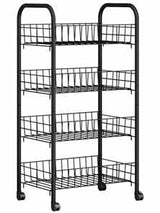 Carrello in metallo verniciato nero con 4 cestelli fissi e ruote Misure L.40XP.26XH.90cm