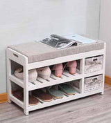 Panchetta Ingresso in legno con 2 cesti e cuscino in tessuto Misure 70x28x42cm