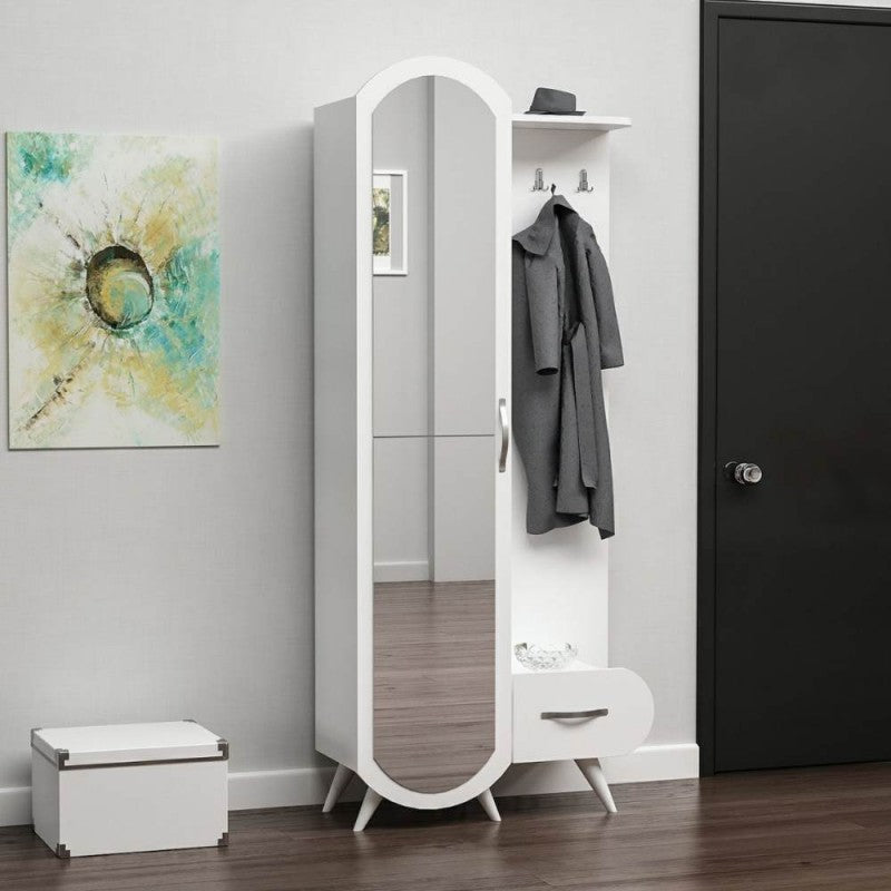 Ingresso bianco anta a specchio e cassetto