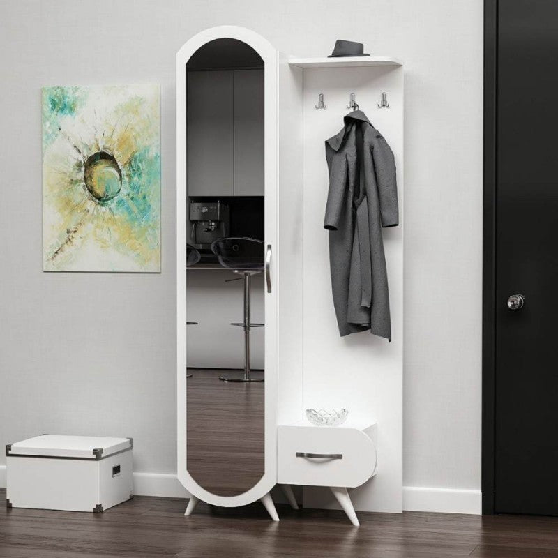 Ingresso bianco anta a specchio e cassetto