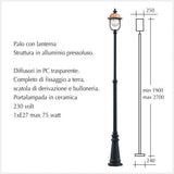Palo alto da giardino con lanterna - scheda tecnica