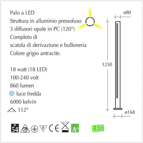 Palo a Led da giardino - illuminazione per esterni - scheda tecnica
