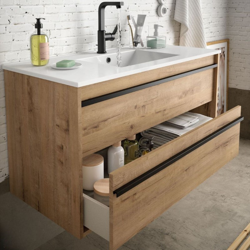 Mobile bagno sospeso rovere ostippo con lavabo 2 cassetti 60x45x54h