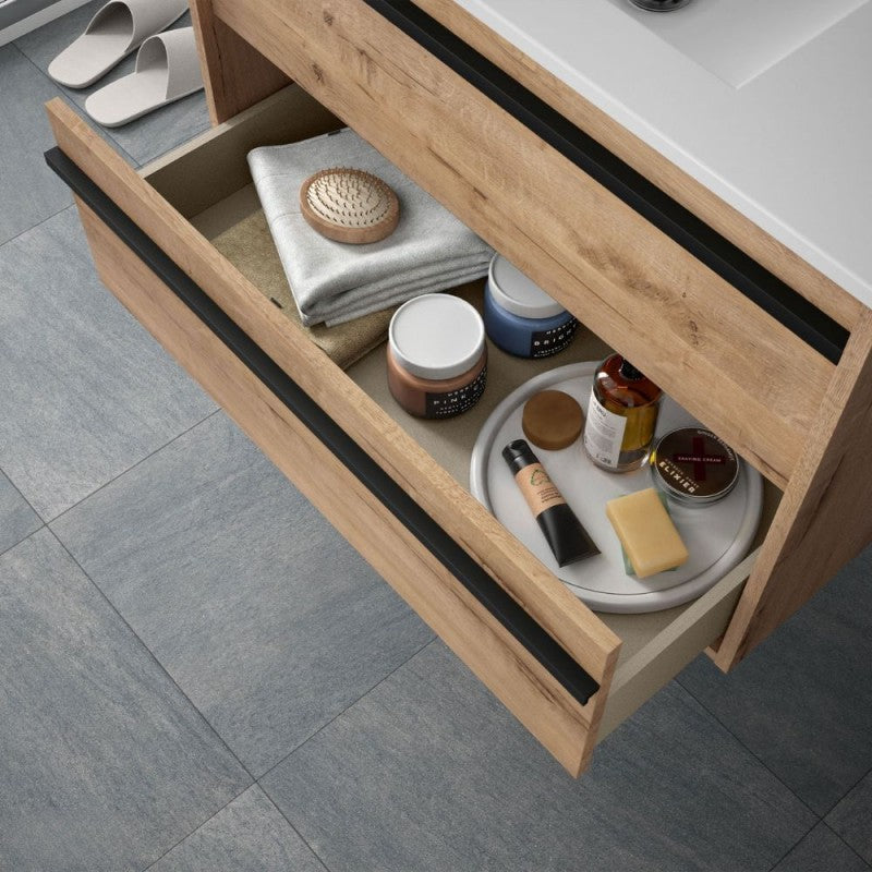 Mobile bagno sospeso rovere ostippo con lavabo 2 cassetti 60x45x54h