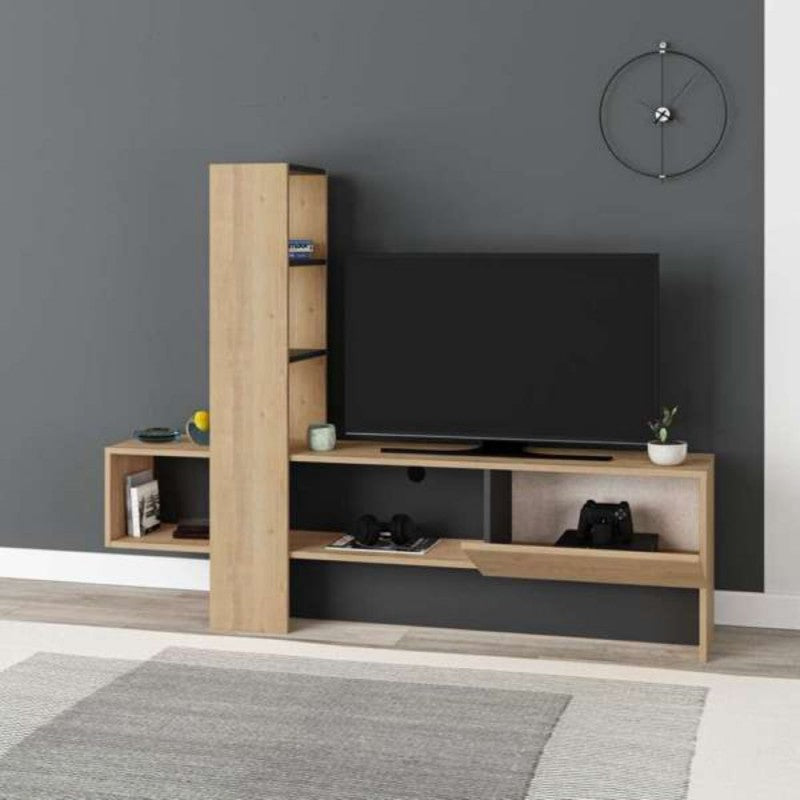 Mobile porta TV rovere antracite con anta a ribalta