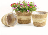 Set 3 Ceste (Large +Medium +Small) paglia intrecciata e corda di cotone +rivestimento interno in plastica .