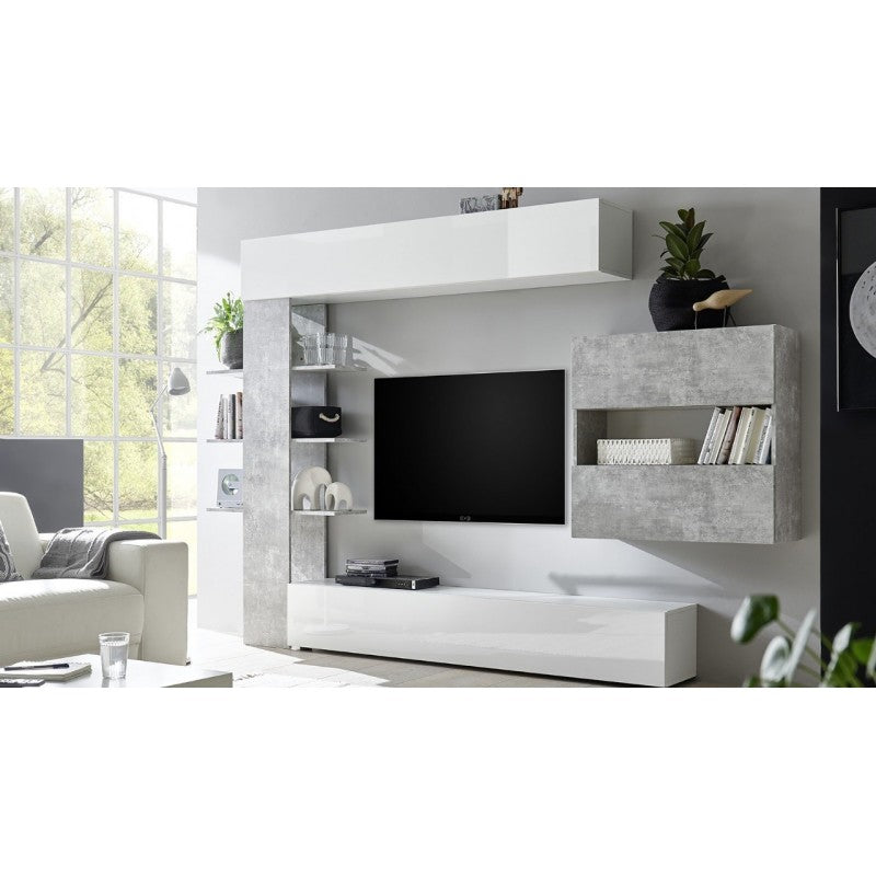 Parete Attrezzata con finitura Bianco e Beton