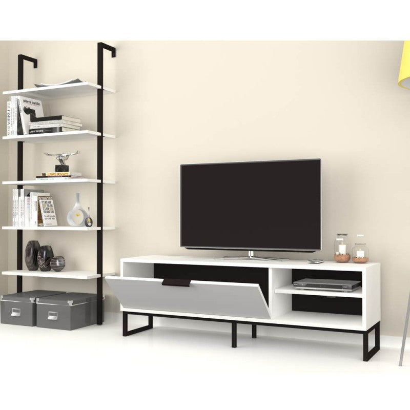 Parete attrezzata porta tv e libreria bianca