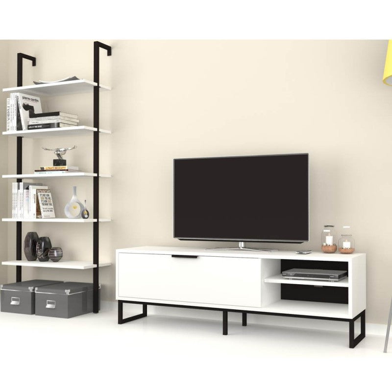 Parete attrezzata porta tv e libreria bianca