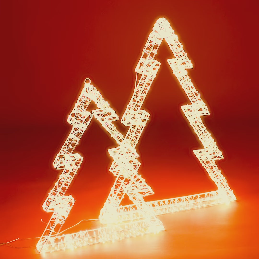 Albero Luminoso 3D con Led Bianco Caldo e Led Flash disponibile in 2 diverse dimensioni, pensato per poter essere appeso, ma spesso utilizzato anche d'appoggio - Idea regalo